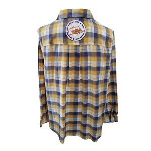 Womens Upcycled Distressed Flannel with "Cowgirls Quote" Embroidered Patch 1X